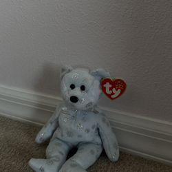 Ty Beanie Babies 1999 Retired Bear Plush Light Blue Silver Stuffed Animal