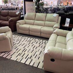Cream Reclining Sofa And Loveseat Set