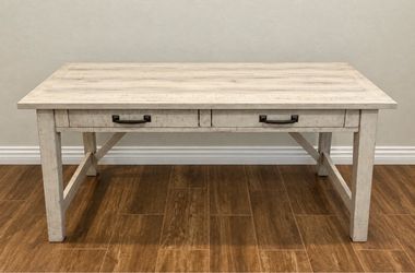 Rustic Whitewashed Wood Desk with Drawers