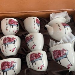 Oriental Mini Tea Set NEW 6 Cups Teapot LidEtc..