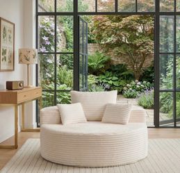 Large Round Oversized Chair / Daybed – Off White Corduroy (Brand New)