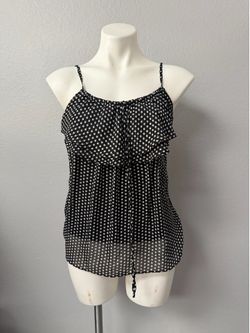 Black & White Polka Dot Sheer Ruffle Tank Top
