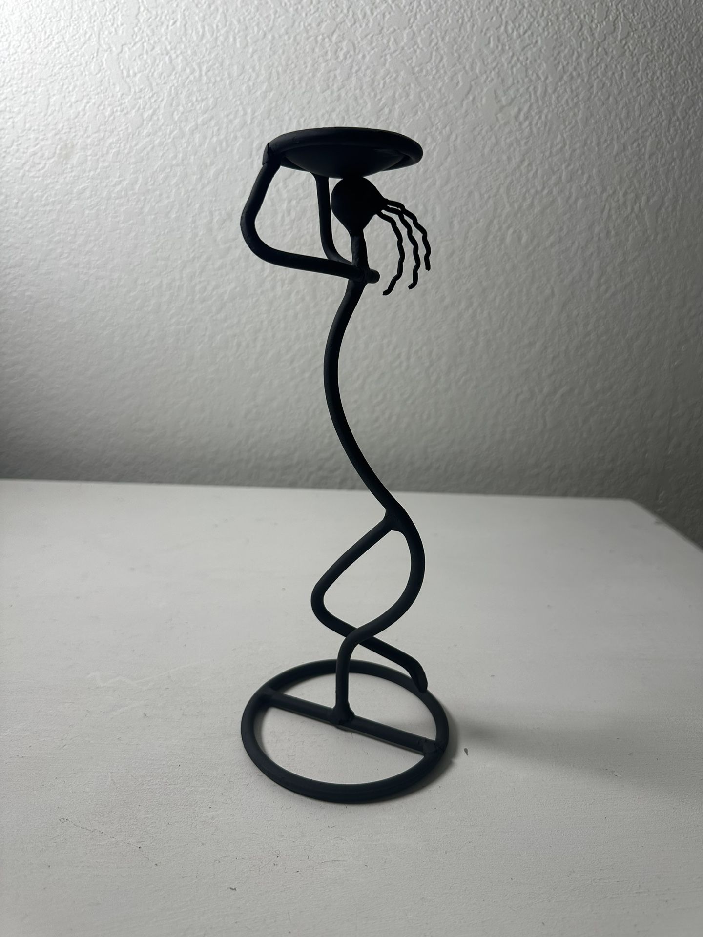 Vintage Post Modern Wrought Iron Candle Pillar Holder Stand