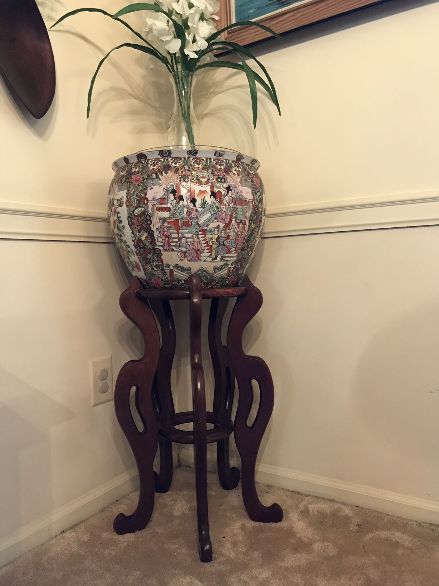 Vintage Chinese Fish Bowl & Stand