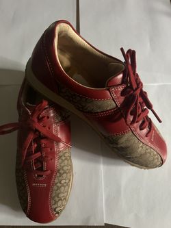 Coach Noella Signature Mini C Canvas/leather Red/Kaki Sneakers 