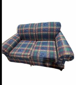 Plaid & Tartan Loveseat Sofa Blue Green Red Yellow, Classic Round Arms, Vintage