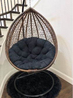 Wicker Hanging Egg Swing Chair with Stand & Cushion
