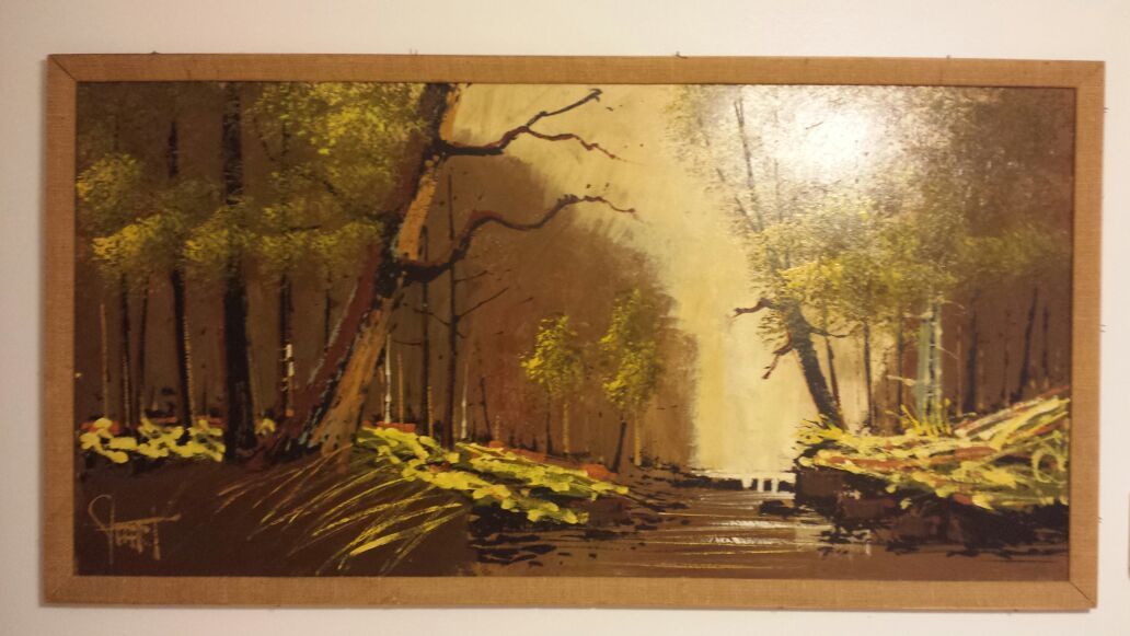 24 x 48 inches Vanguard Studios Oil Board Painting Signed Stuart Vtg Woods Beverly Hills 3ft X 4ft