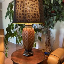 Lamp, Dark Brown, Rattan Textured Style