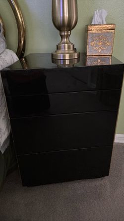 Two Black Formica night stands gold trim