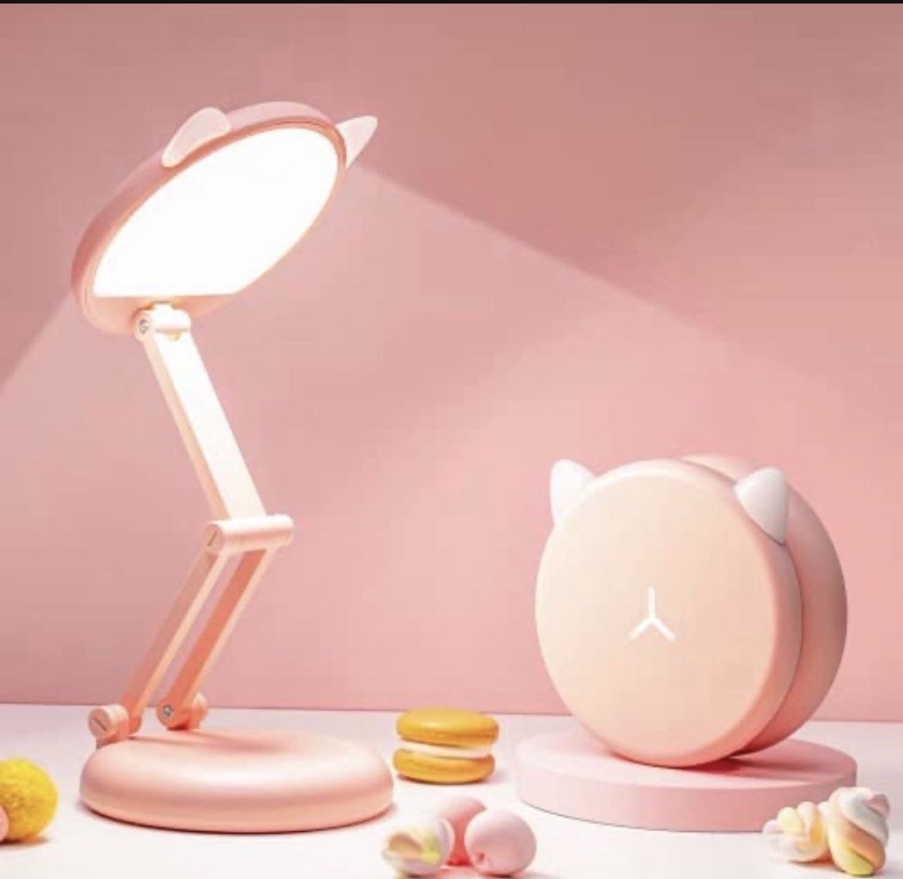 Cute Desk Lamp Pink Lamp Kawaii Desk Accessories, 8 Brightness Cute Lamp Cat Lamp Kawaii Accessories, Foldable & Portable Pink Cute Desk Accessories