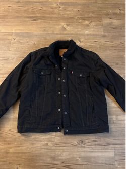 Levi’s Premium Sherpa Trucker Jacket Black Denim Men’s XL Fleece Lined Winter Coat