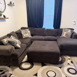 Brown Sectional and Ottoman 
