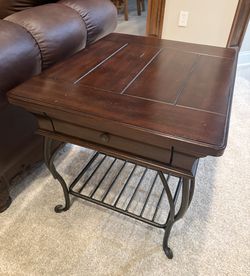Ashley Furniture Wood & Metal End Tables – Pair
