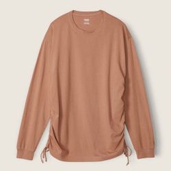 PINK Brown Medium Campus Long Sleeve Runched Shirt