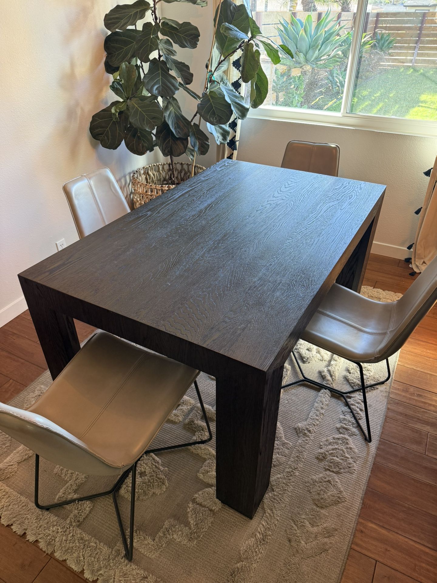 Restoration Hardware Dining Table And Four Leather Westelm Dining Chairs