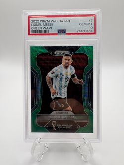2022 Prizm World Cup Qatar - Lionel Messi #7 Green Wave Prizm 💥PSA 10💥