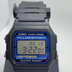 Casio Watch Brand New Item Unisex Size  Plastic Rubber Digital Alarm  34mm Diameter Black / Blue  For Work Watch  Classic Style  Lightweight in Your W