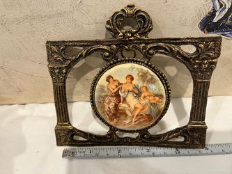 Vintage Brass Frame with Porcelain Painted Medallion