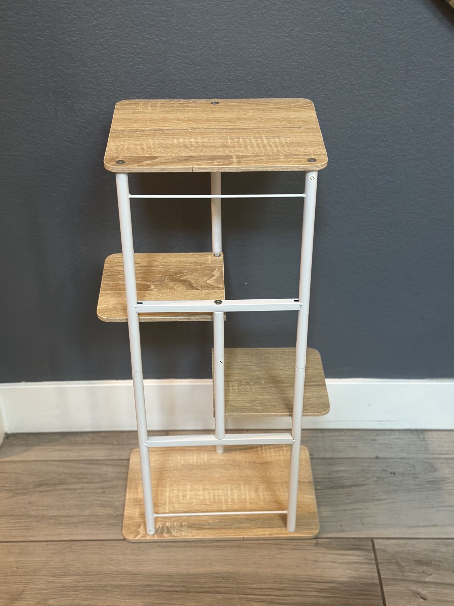 4-Tier Shelf White Metal & Natural Wood Bookshelf, Indoor Display Rack for Plants, Decor, Living Room, Bedroom, or Home Office