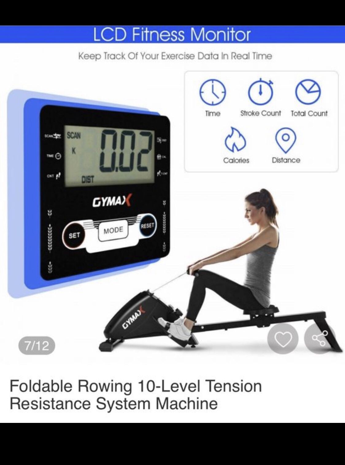 Fitness Foldable Magnetic Rowing Machine w/ 10-Level Tension Resistance System