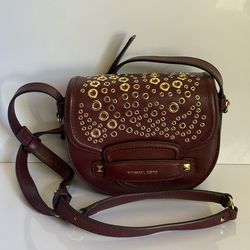 Michael Kors Oxblood/Gold Embellished Leather Saddle Crossbody