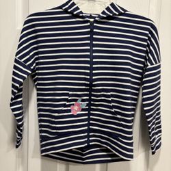 Girls Jacket - Kids size Medium (7-8) - Nautical Blue & White stripes - Simi Valley
