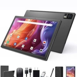 Qukenk Android 14 Tablet Large Storage 8GB RAM 4+4 Virtual+ 64GB ROM+512GB, Octa-Core 2 in 1 Tablet - Gray Brand New With Mouse, Stylus, & Keyboard