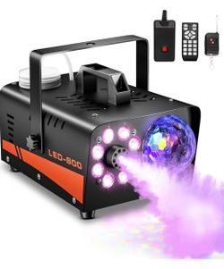 Fog Machine, Smoke Machine with Disco Ball Lights, 600W and 4000CFM with 13-Color LED Effects, Wired And Wireless Remote Controls, Ideal for Indoor, O