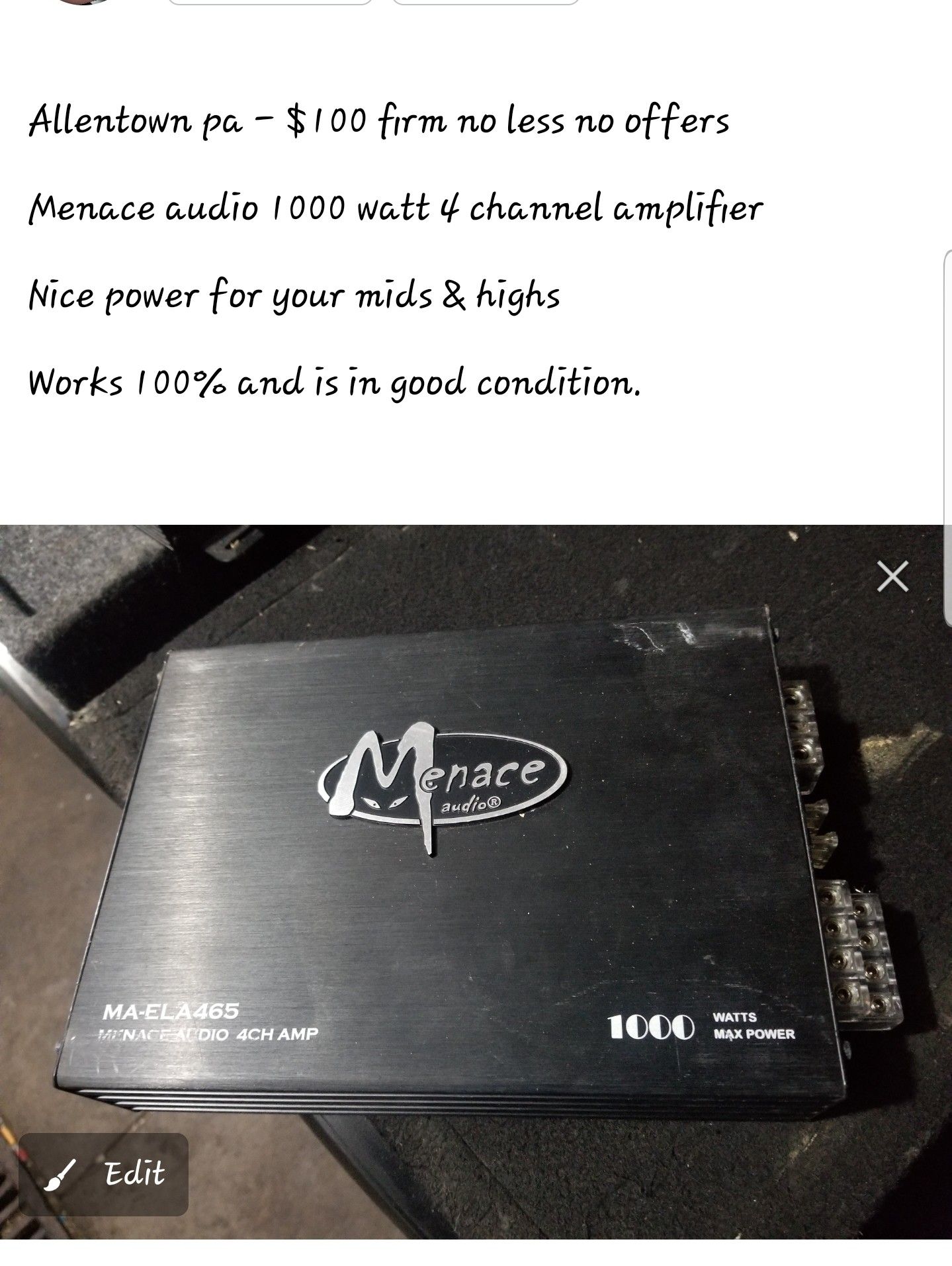 Menace 1000 watt 4 channel amp