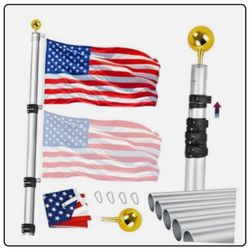 iElyiEsy Telescopic Flag Pole Kit 25Ft Height Adjustable Heavy Duty Silver