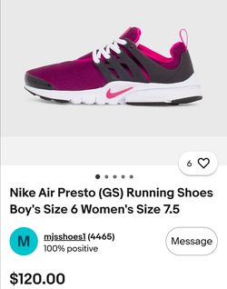 Nike Air Presto (GS) Running Shoes Boy's Size 6 Women's Size 7.5