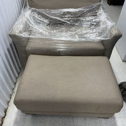 Loveseat + Ottoman Combo Beige Fabric 