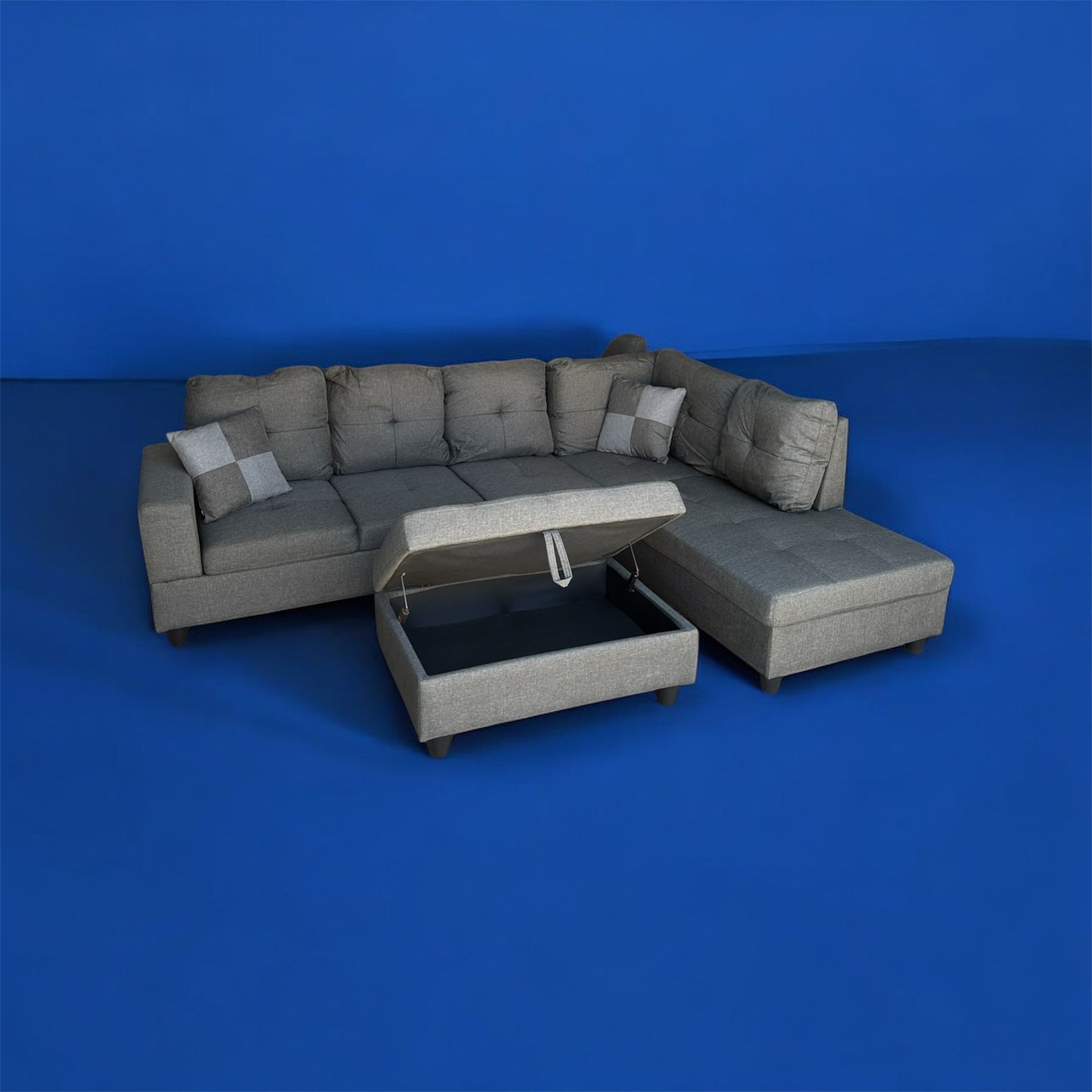Free Delivery! Grey Sectional Couch with Storage Ottoman