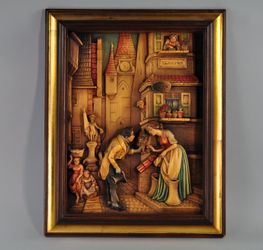 "RARE XL" The Eternal Wedding Wall Relief Carl Spitzweg Wood Solid Carving