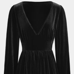 Black V Neck Velvet Dress