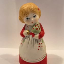 Vintage Jasco 1978 Merri Bell Christmas Girl Porcelain Figurine Bell