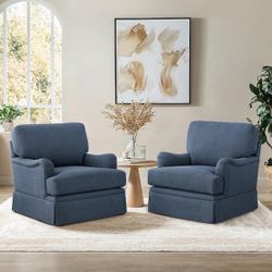 Set Of 2-Blue Swivel Accent Chair 