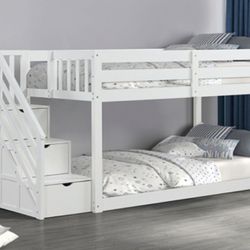 Brand New White Twin Size Bunk Bed w Staircase 