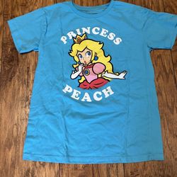 Kids Sz L Princess Peach. Super Mario Shirt, Teal 