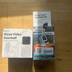 White Wize Doorbell Camera With Chime. Indoor/outdoor Camera With Spot Light Also A Free Extra Doorbell Camera And Chime. Open But Never Used. In Box