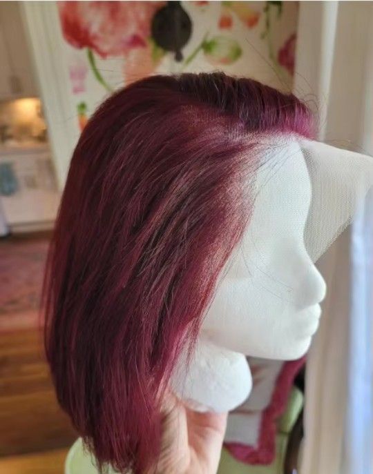 Human Straight Hair Burgundy Glueless Bob 12 inch Wig