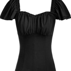 Scarlet Darkness Black Short Flutter Sleeve Square Neck Blouse