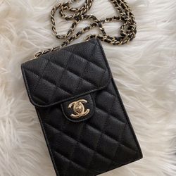 Authentic Chanel Caviar Clutch Wallet On Chain Flap Bag Purse Crossbody Phone Holder Woc Light Gold Hardware Ghw 