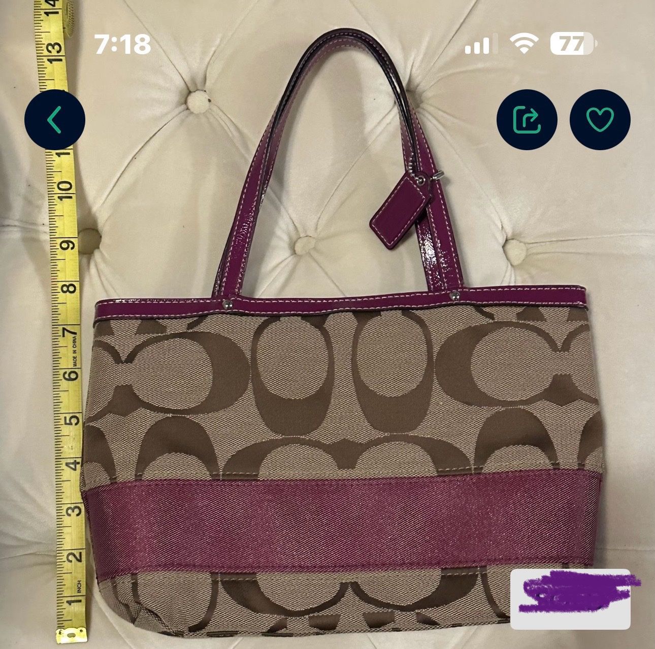 $65 Authentic Coach Purse Brown with purple band