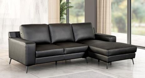 Brand New Black Leather Modern Style Sectional Sofa