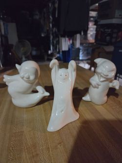 Trio of White Ceramic Ghosts