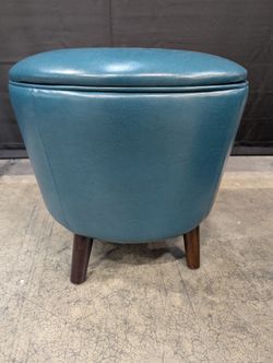 Madison Park Teal Faux Leather Round Storage Ottoman