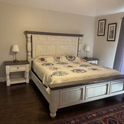 Solid wood King bedroom set with bed, mattress, dresser, and 2 nightstands