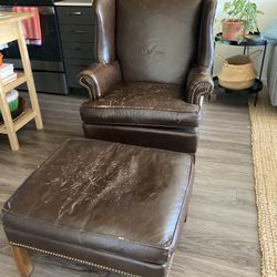 Leather Armchair + Ottoman